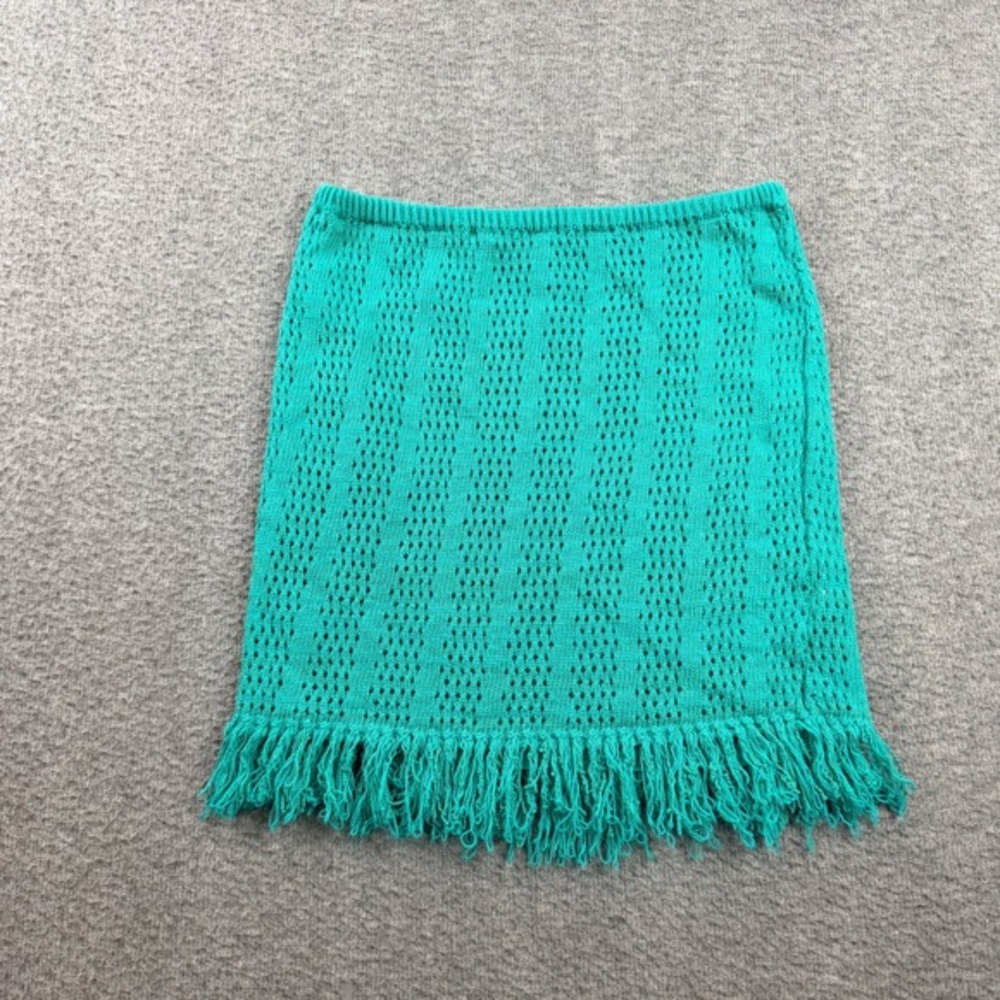 PrettyLittleThing Women's Size 6 Green Pointelle Knit Fringe Mini Skirt